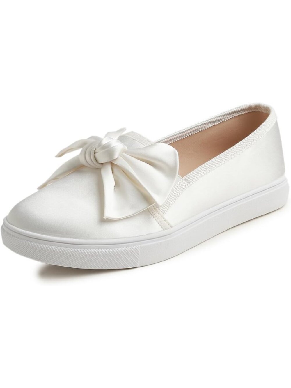 Women's White Silky Elegant Casual Slip On Fashion Bow Tie Stylish Loafer Flats